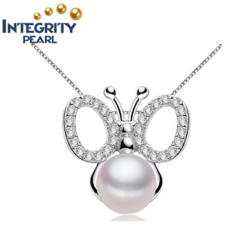 Fashion Pearl Pendant 9-10mm Button AAA Butterfly Freshwater Silver Pearl Pendant